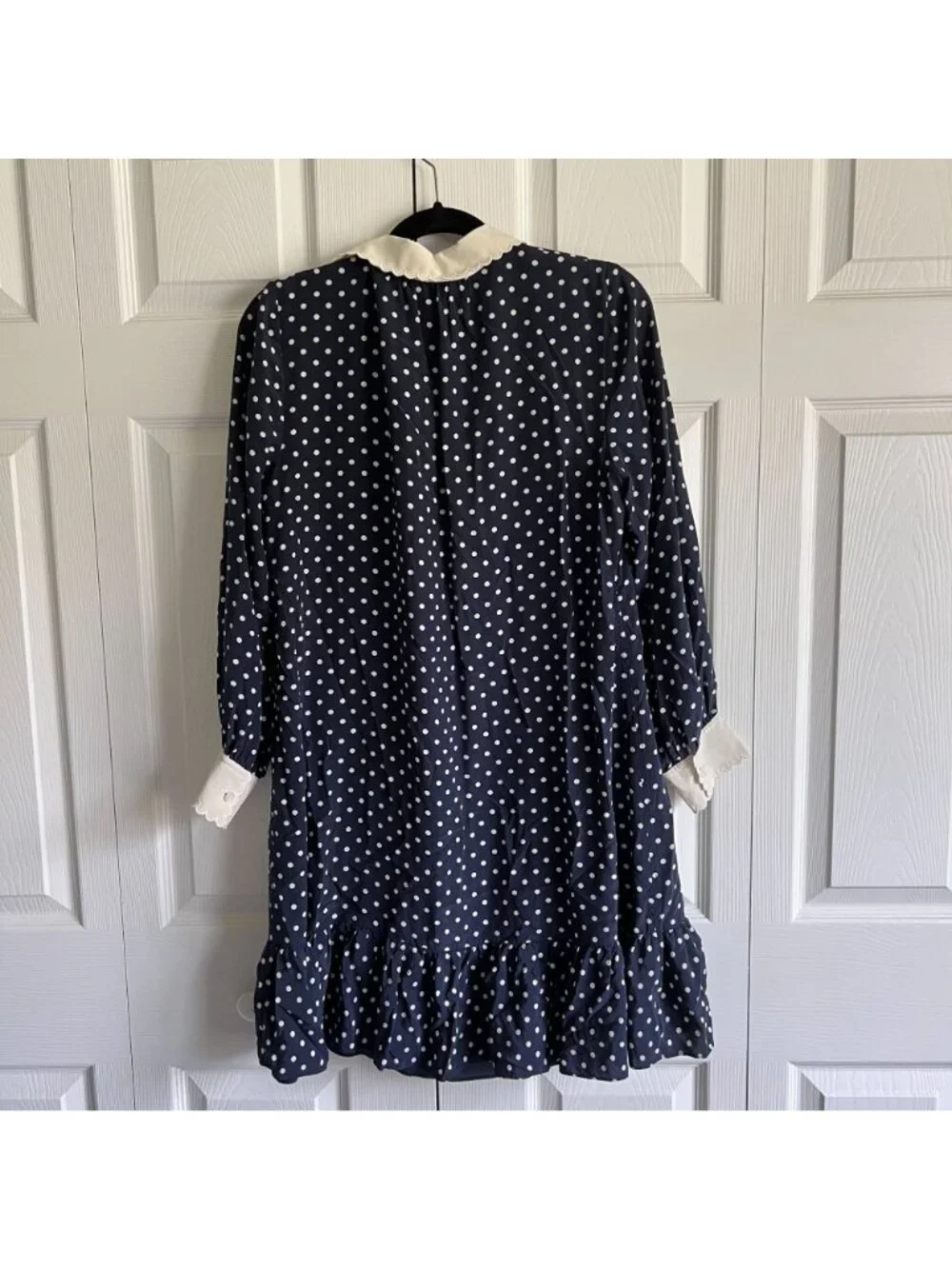 Tory Burch Cora Navy Blue White Polka Dot Silk Shirt Dress Women's Size 8